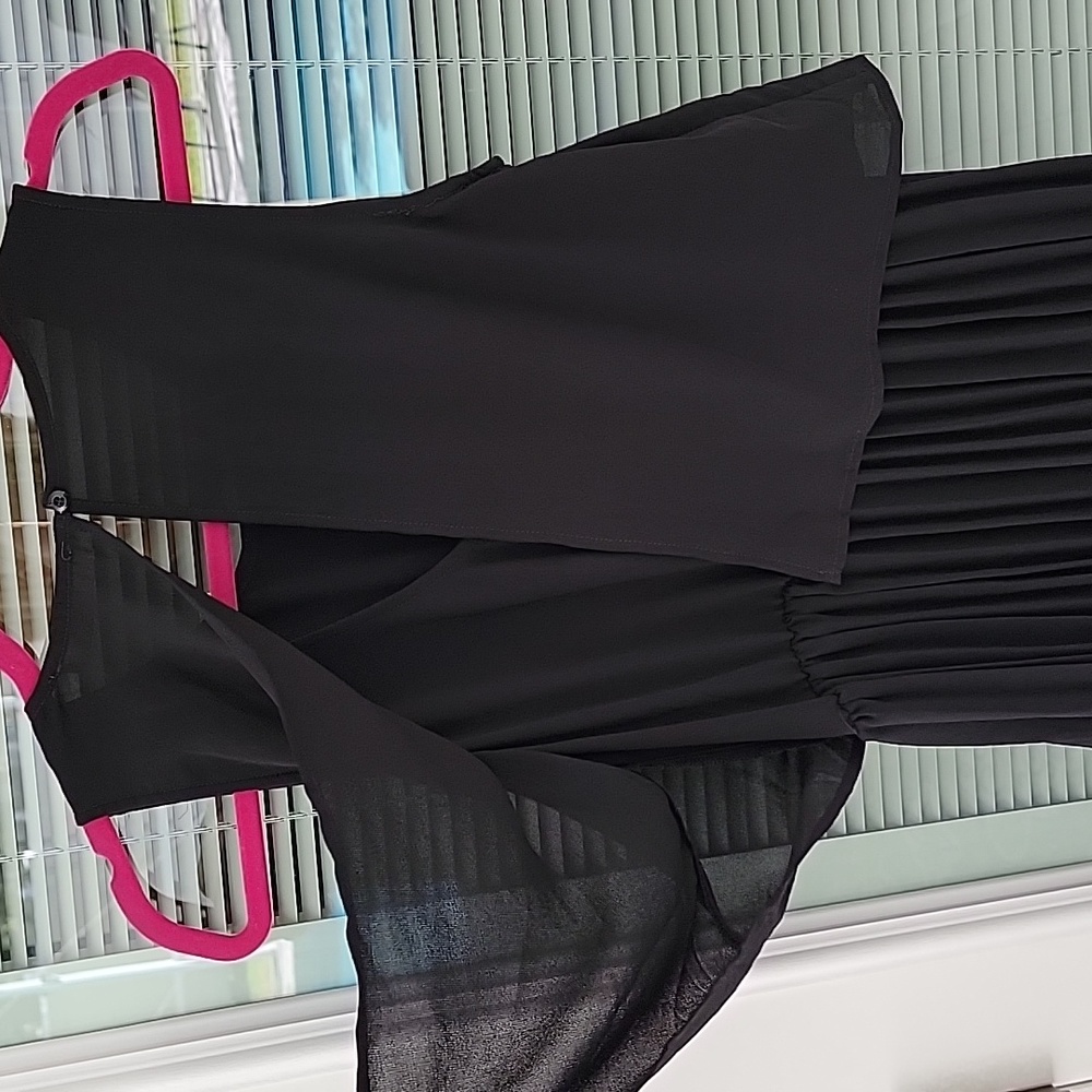 Elodie Black Chiffon Pleated Dress Sz M - Picture 5 of 11